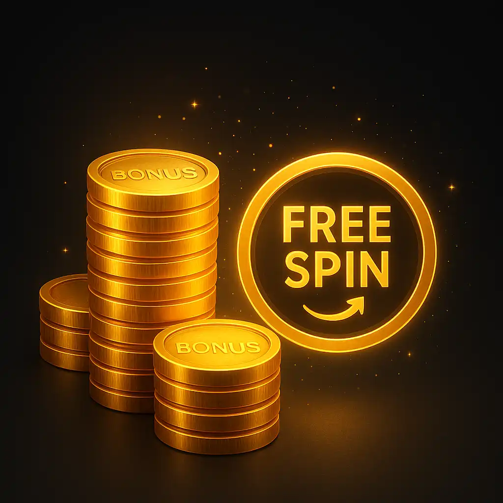Glowing bonus coins and free spin icon for EchoSlots Casino